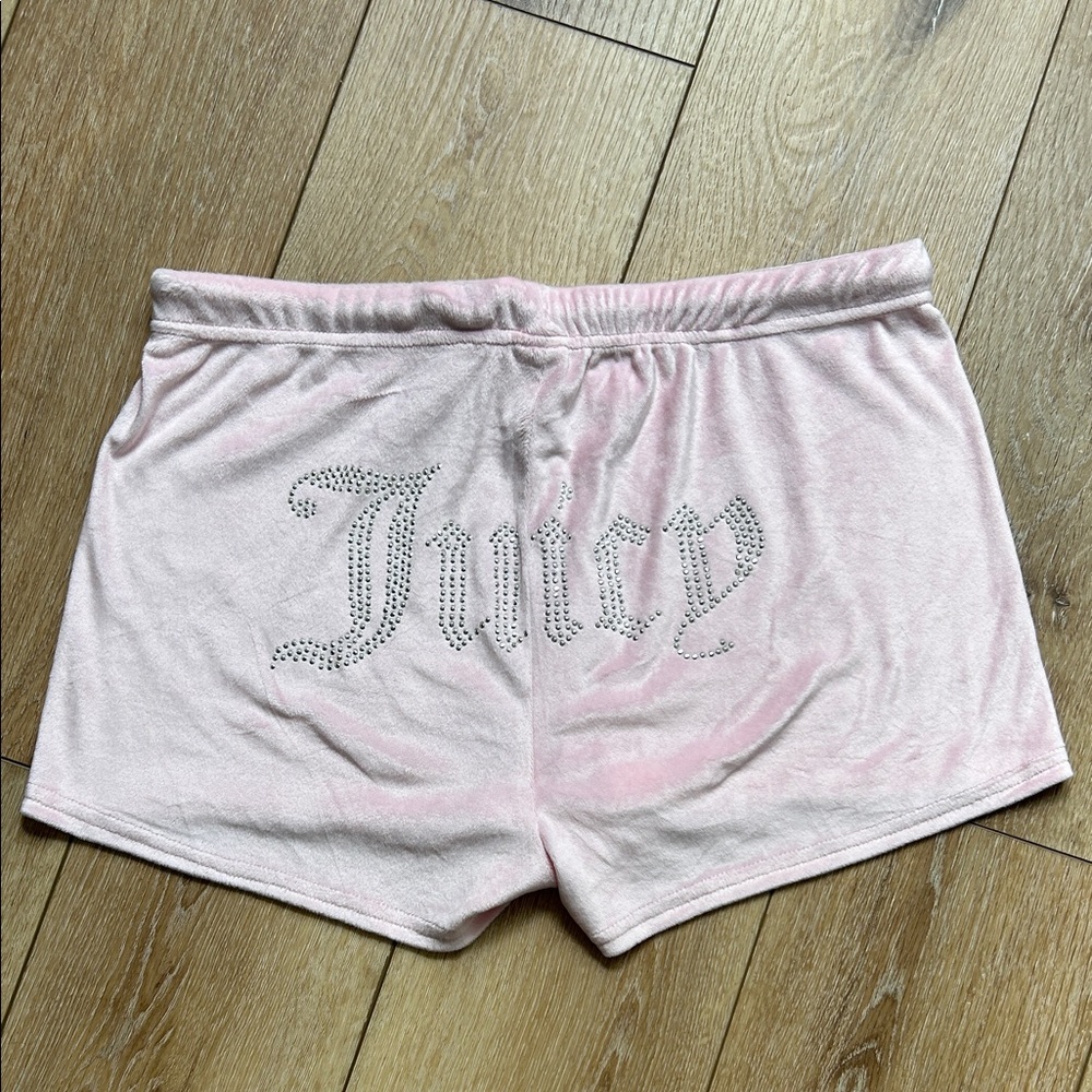 Juicy Couture bling velour Pink Shorts Size L Spell out